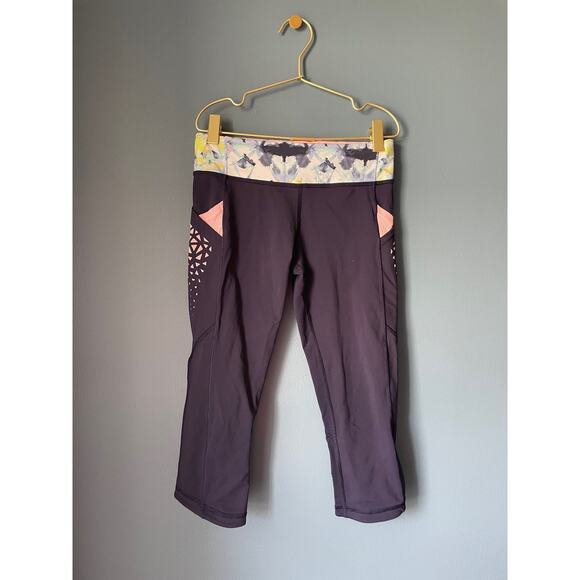 Ivivva navy blue/floral crop leggings - Picture 1 of 4